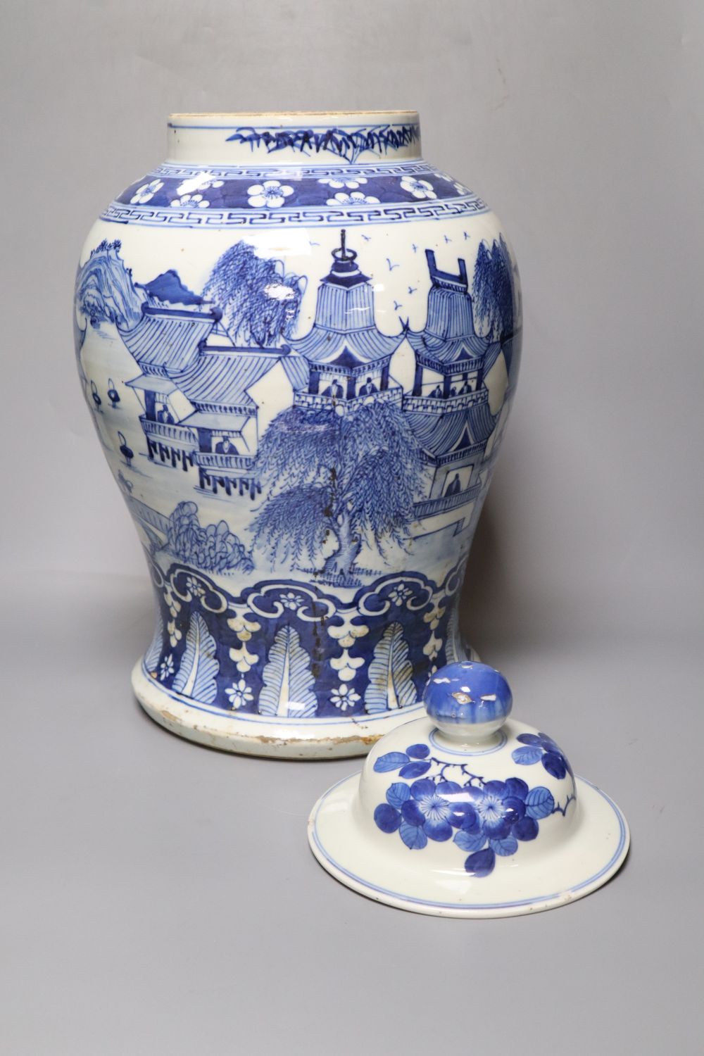 A 19th century Chinese blue and white jar and cover, height 49cm